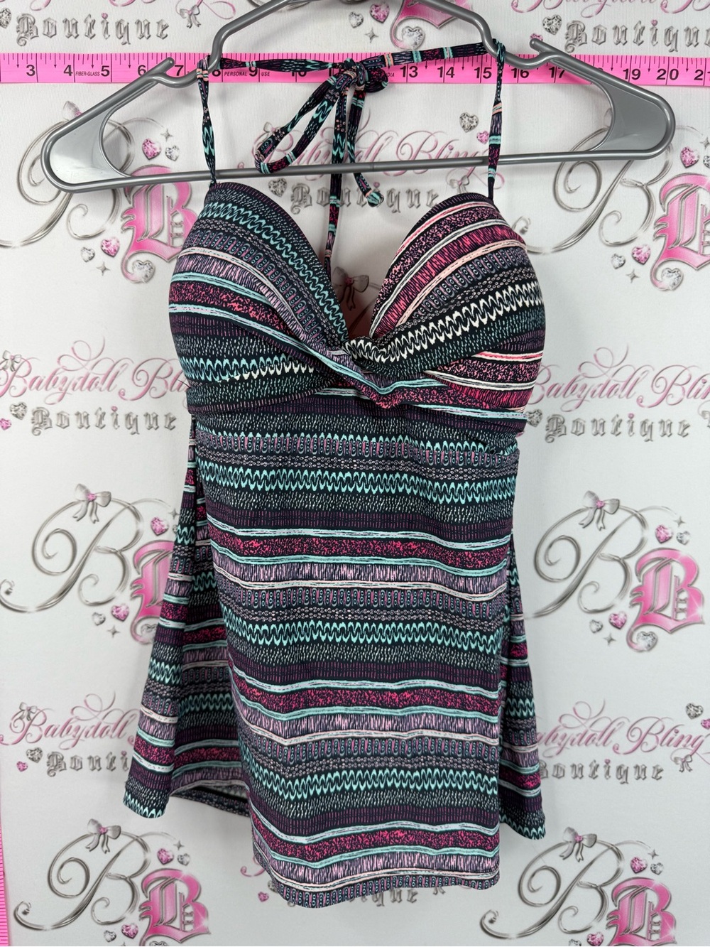 Ripzone tankini top swim pool Striped Halter Swim Top in Black, Teal & Pink